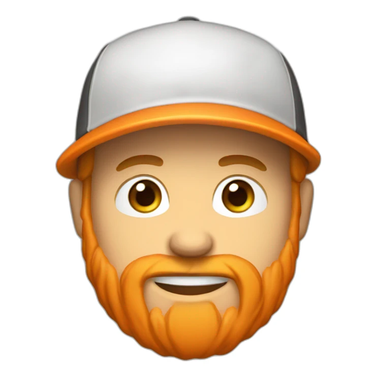 hooded white dude with a beard with an orange baseball hat smiling sticker