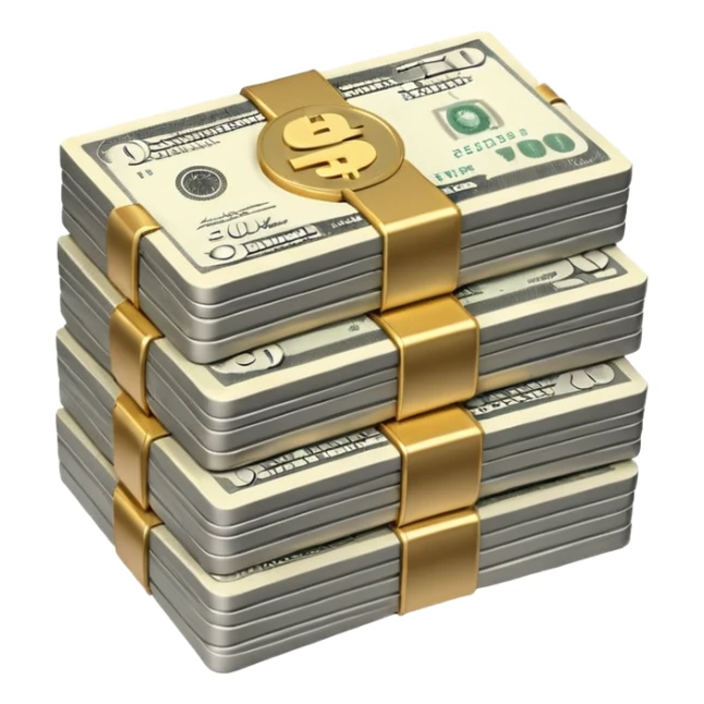 Metallic black-and-white money pack emoji, simple geometric stack of bills,minimal style
 sticker