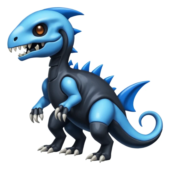 Shiny Dark Black And Blue Duskull-Cubone-Salandit-Fakémon-hybrid-creature (full body)  sticker