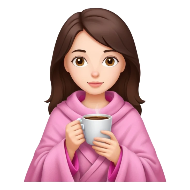 Brunette girl in pink blanket drinking coffee sticker