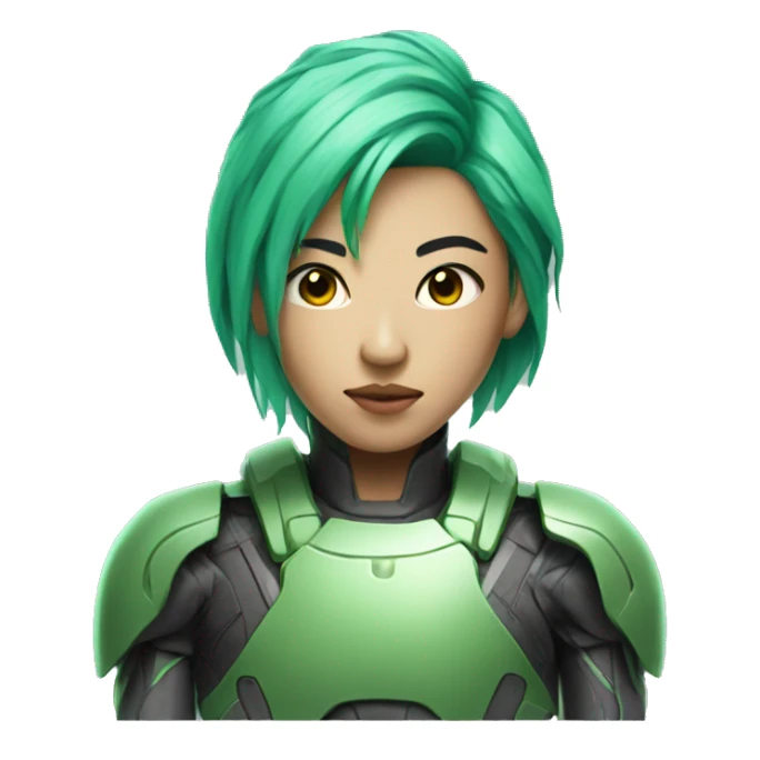 Asian cyborg with green hair sticker