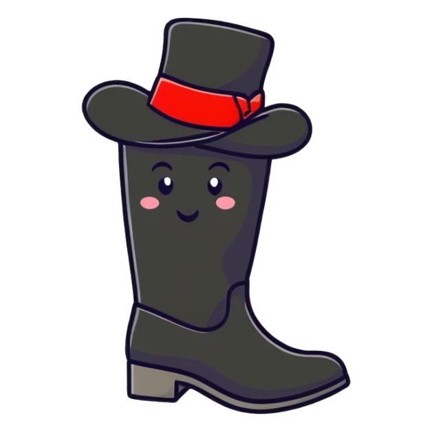 A cheerful Russian felt boot (valenok) wearing a fancy top hat sticker