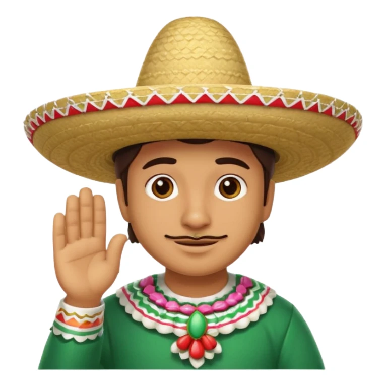 person deep in thought with a light smile on his face, wearing a traditional Mexican sombrero. The character has a neutral or slightly furrowed expression, one hand gently touching their chin in a classic thinking pose.  sticker