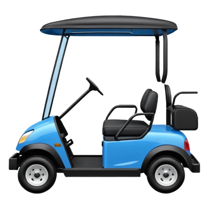 Electric blue golf cart with black seat and top sticker