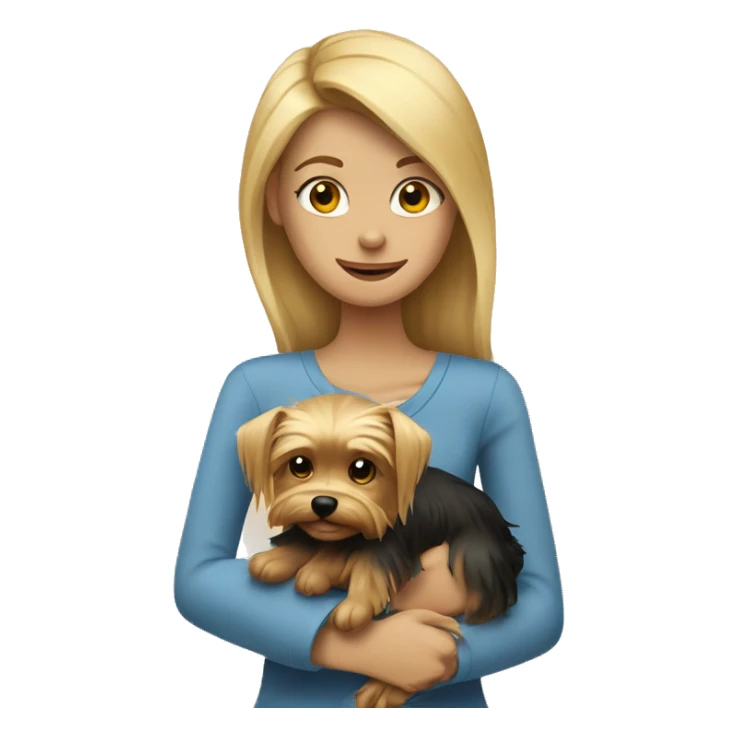 A blonde girl hug her dog Yorkshire Terrier sticker