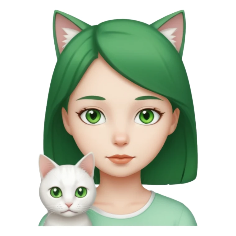 Girl with green eyes with white cat sticker