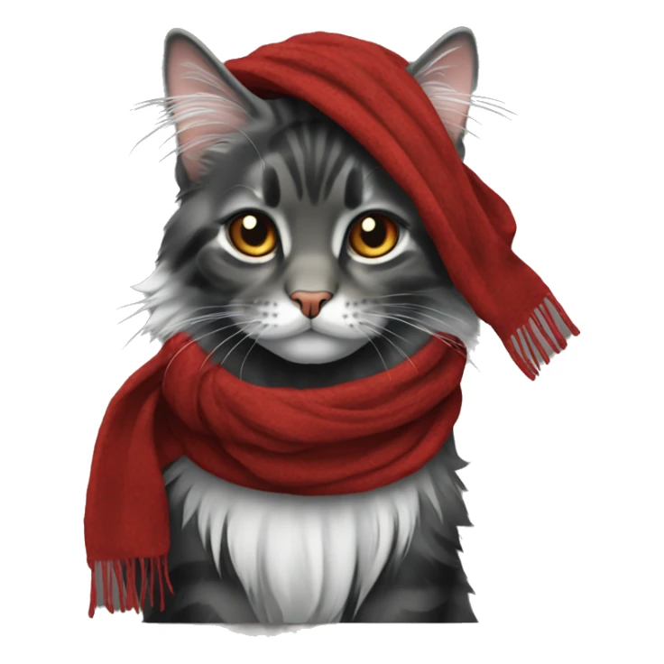 Main Coon cat black grey red with scarf sticker