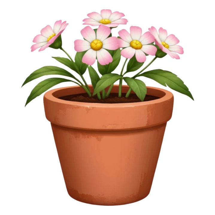 plant pot in terra cota with white and pink flowers print painted sticker