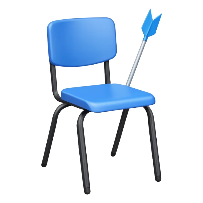 blue school plastic chair with arrow pointing away sticker