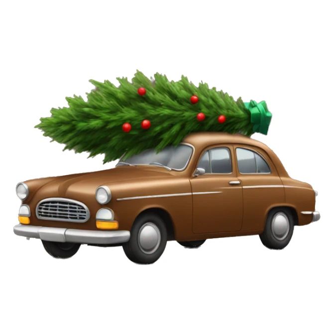 a brown car carries a beautiful Christmas tree sticker