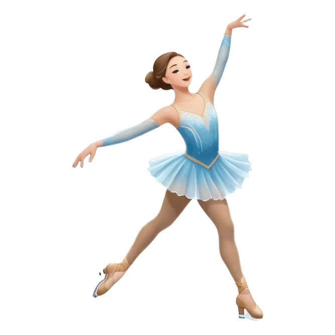 An icon featuring a graceful figure skater performing an elegant spin on a glistening ice rink. The background includes soft lighting, a crowd in the stands, and snowflakes gently falling. Transparent background highlights the beauty, artistry, and precision of figure skating. sticker