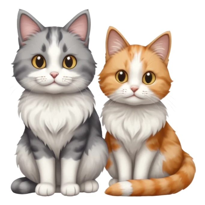 a realistic looking very fluffy grey and white cat sitting next to another cat sticker