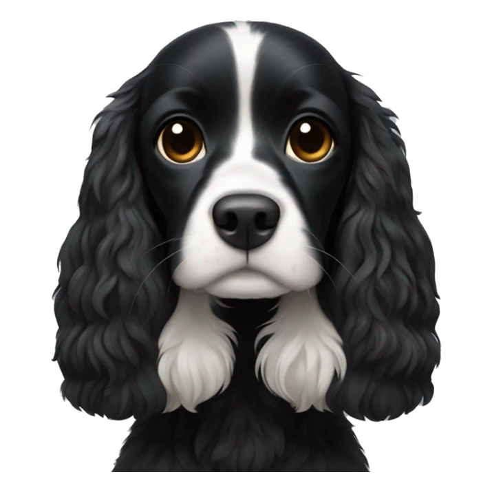 completely black small spaniel with black fur on his whole face and white fur on chest sticker