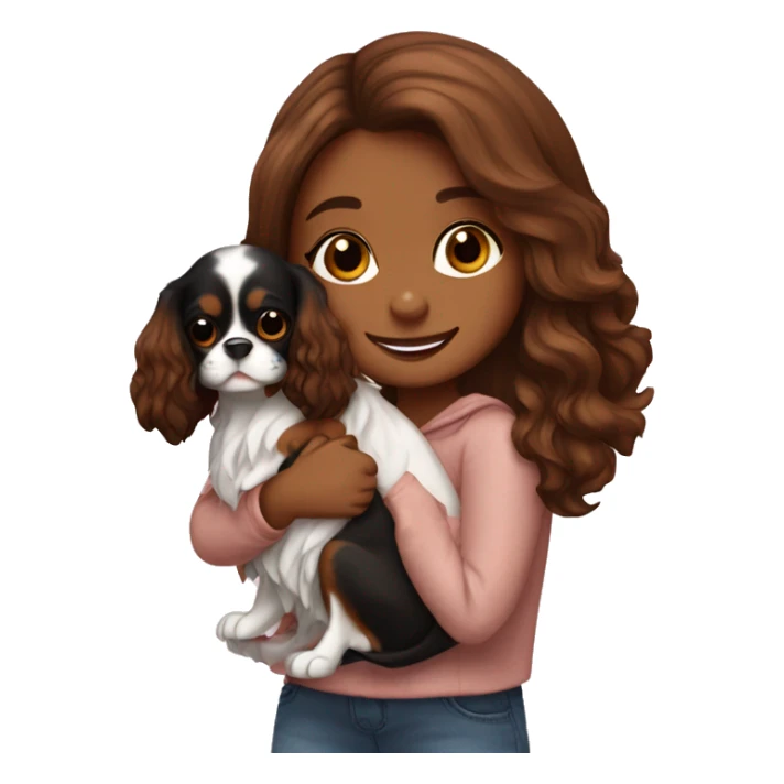 cute girl hugging two black and brown cavalier king charles spaniel  sticker