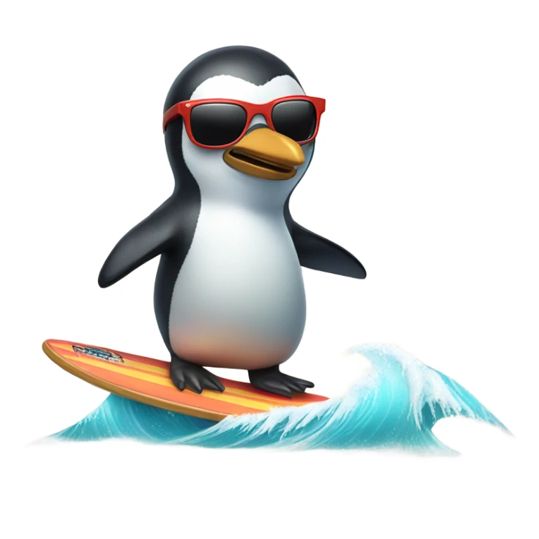 Penguin surfing with Hawaiian shirt and sunglasses sticker