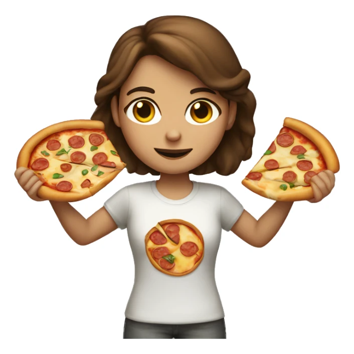 Brown haired girl holding a slice of pizza sticker