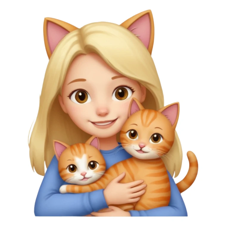 A cute girl hugging a cute cat sticker