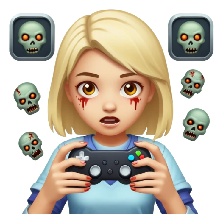 girl playing a videogame of zombies sticker