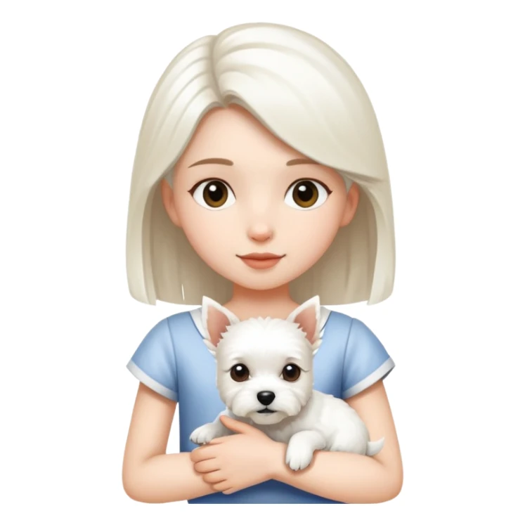 A white girl holding a white terrier sticker