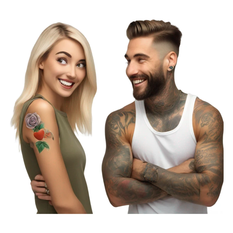 Photo Female model smiling at a very handsome tattooed man sticker