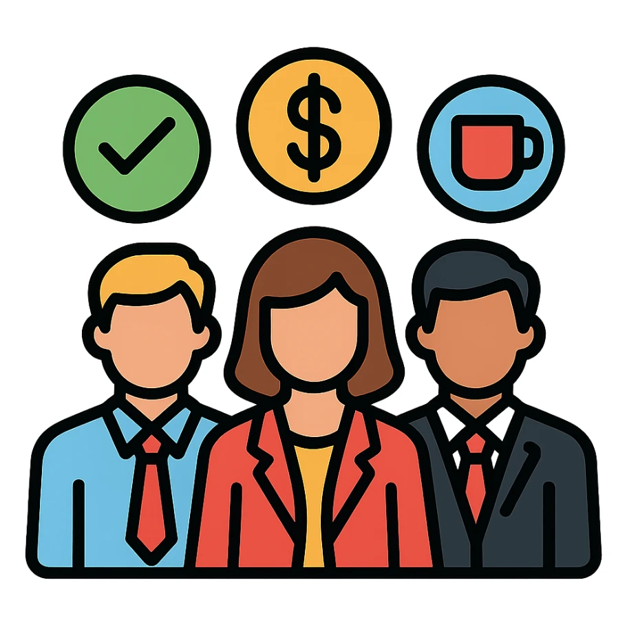 group of Verizon staff with perk icons, clean and modern sticker