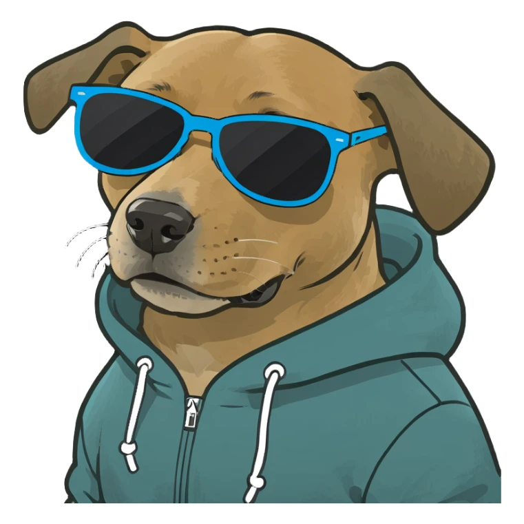 Dog wearing a hoodie and sunglasses  sticker