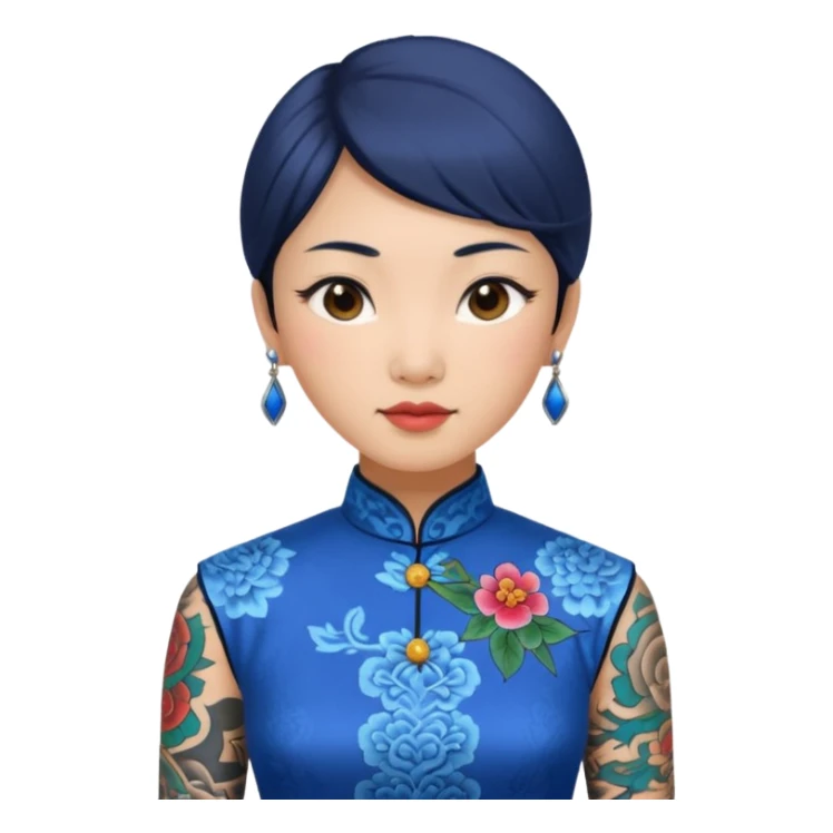 ancient woman with tatooed and blue cheongsam sticker