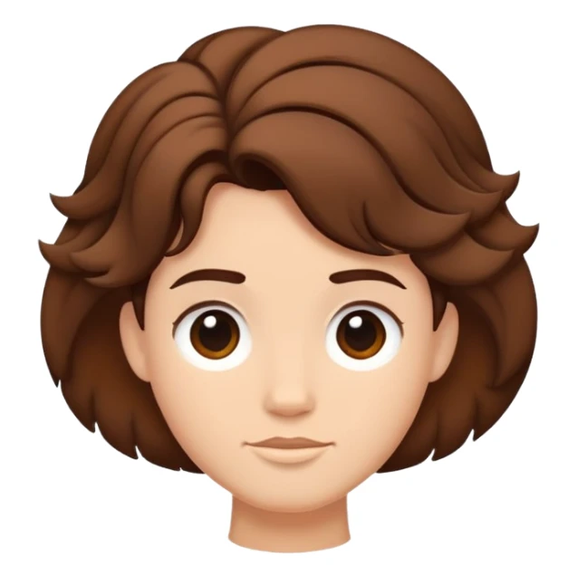 flat emoji-style digital illustration of a short, rounded, voluminous hairstyle with upward flicks at the sides, inspired by Disney's Hercules, rich brown, black outline, no texture, white background sticker