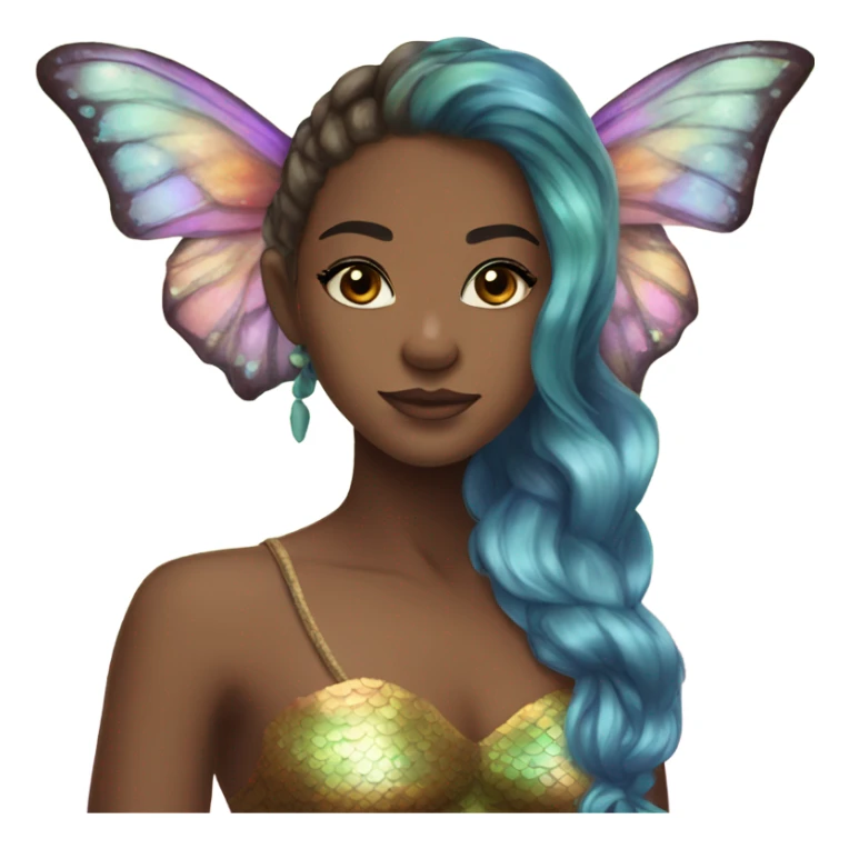 rainbow horn butterfly mermaid brown skin brown eyes sticker