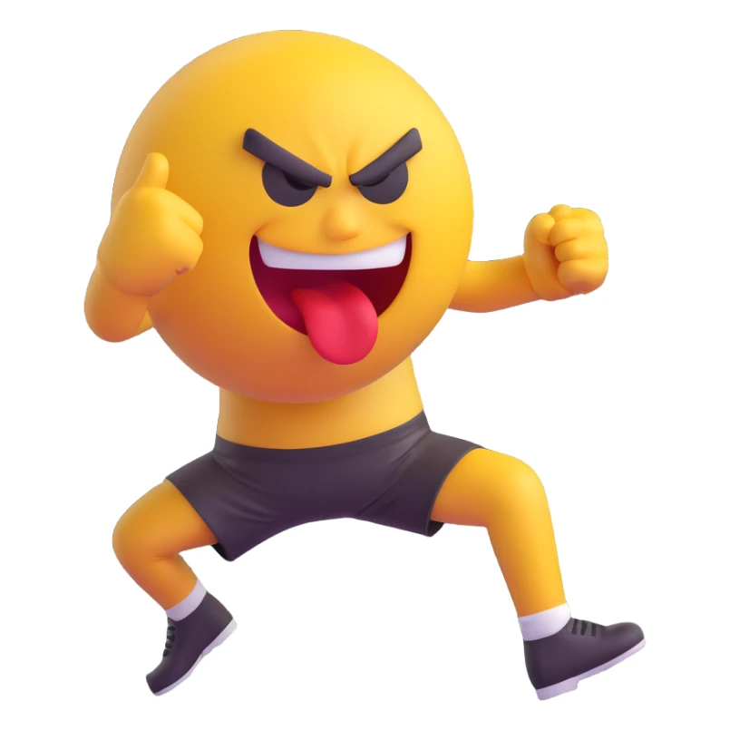 grotesque, angry emoji face executing a powerful high kick, ball and damaged wire mesh fence, bold and intense sticker
