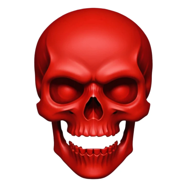 A stylized, bright red skull against a deep black background, with thick, angular features, minimalist design, vector art, gothic aesthetic, high contrast, dramatic lighting, saturated blood red, centered composition, extreme sharpness, smooth textures, dark and menacing atmosphere, sticker