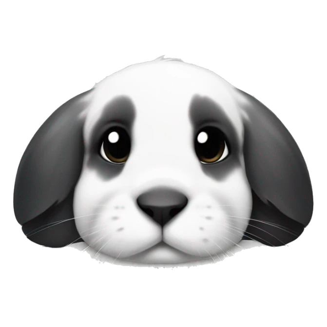 White with black splotches on the face and black ears holland lop rabbit with a white nose laying down  sticker