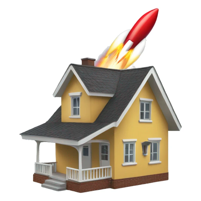 house with rocket launching up out of roof sticker