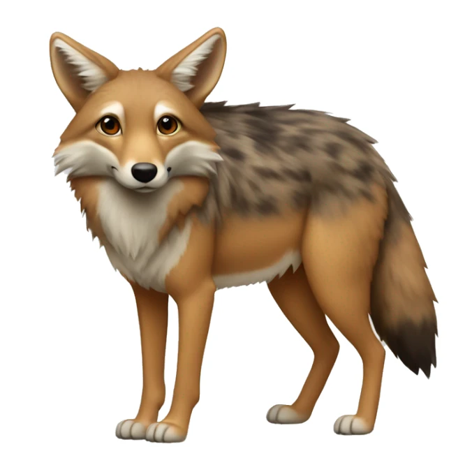 Coyote with tortoise shell coloring, brown and black fur, without any white sticker