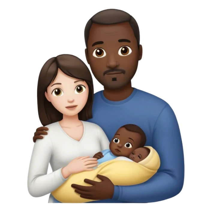 white brunette woman and black father holding a white baby,  sticker