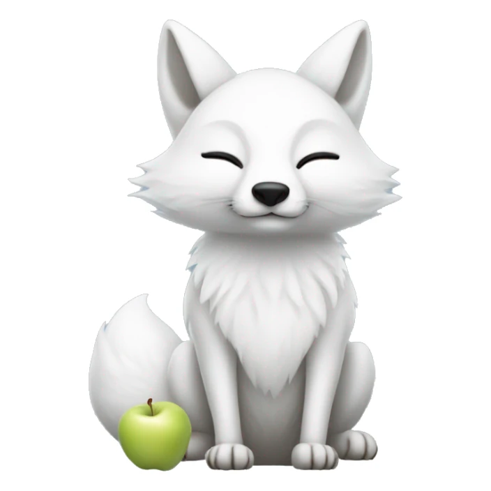a full-body white fox with its eyes closed holding a white apple in its mouth sticker