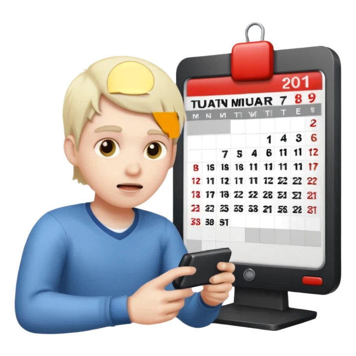 A person playing video games, with a calendar showing a deadline sticker