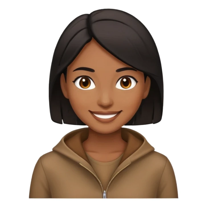 Mulher parda, cabelo preto, roupa marrom, sorrindo sticker