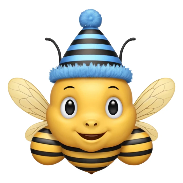 
Bees with blue Birthday Hat, Happy bee with striped party hat sticker