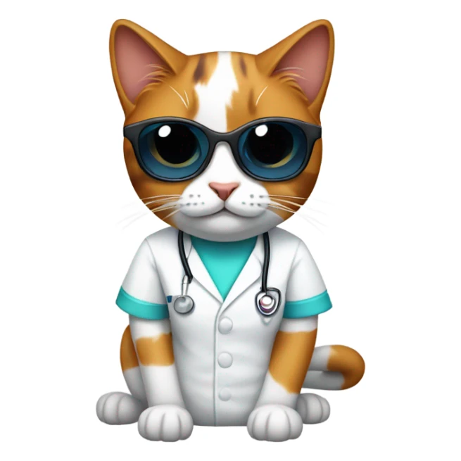 Calico cat with sunglasses wearing nurses uniform sticker