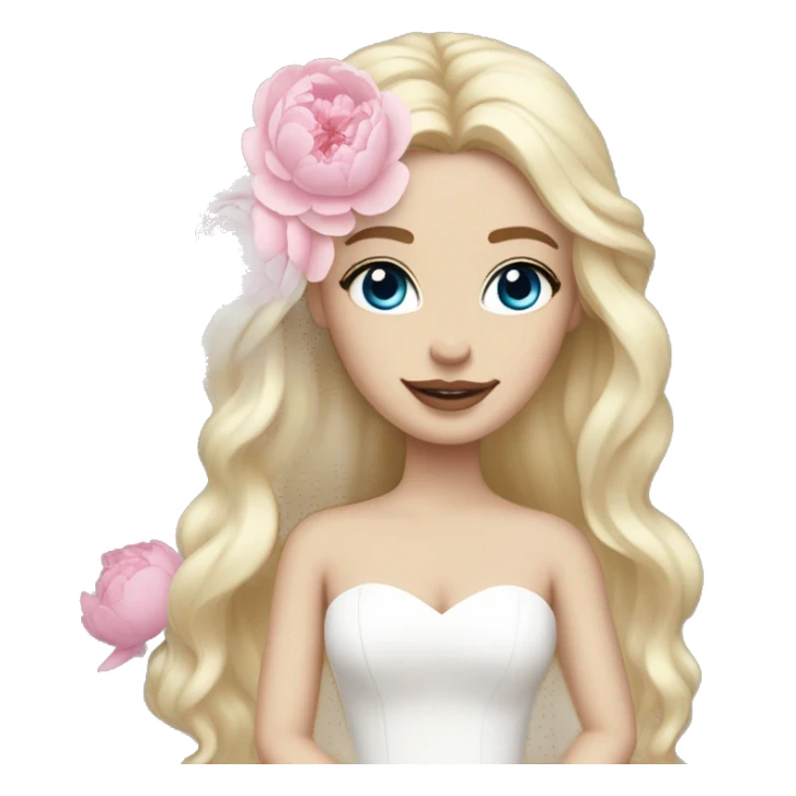 White bride with long light blonde hair and blue eyes with light pink peonies in hair white skin  sticker