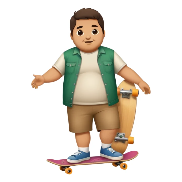 Full body chubby Mexican man with a skateboard from the city sticker