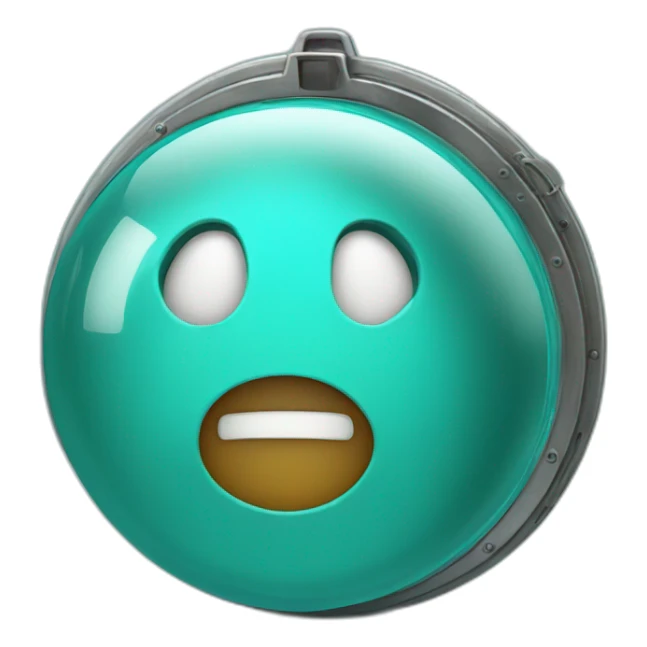 ball that looks like a turquoise blue porthole with a face and that makes hello sticker