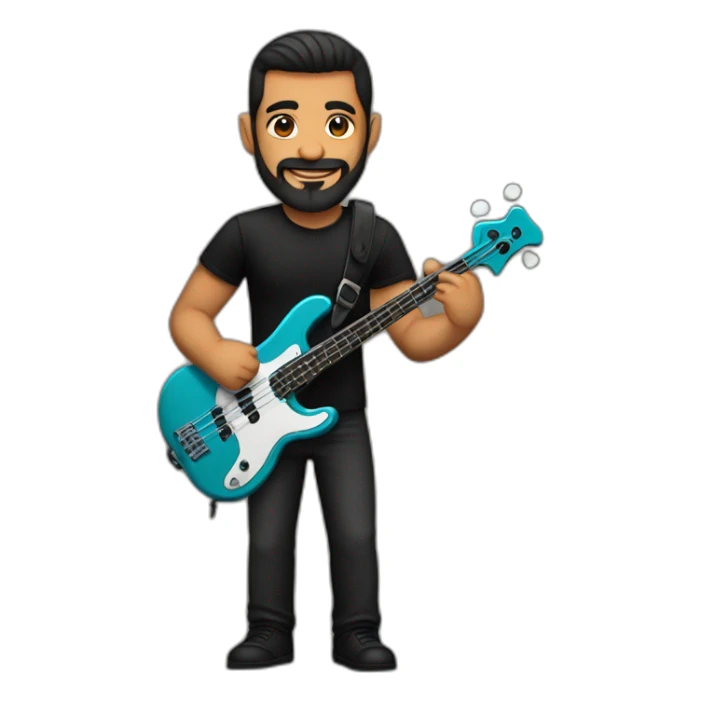 strong latin man, with anchor style beard, in black shirt playing bass sticker