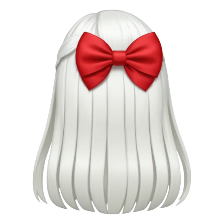 back view of white hair with red bow sticker