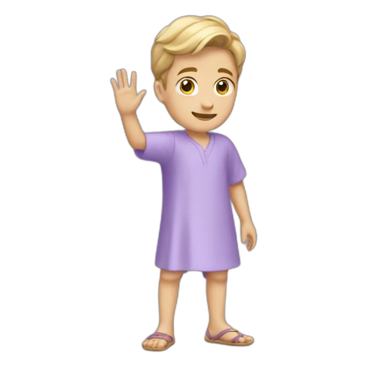 Young white boy waving hand in lavender kurta sticker