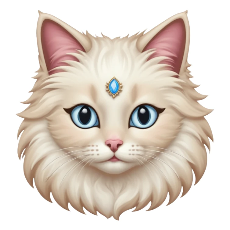 Neva masquerade cat, very fluffy, with pale blue eyes and rose nose sticker