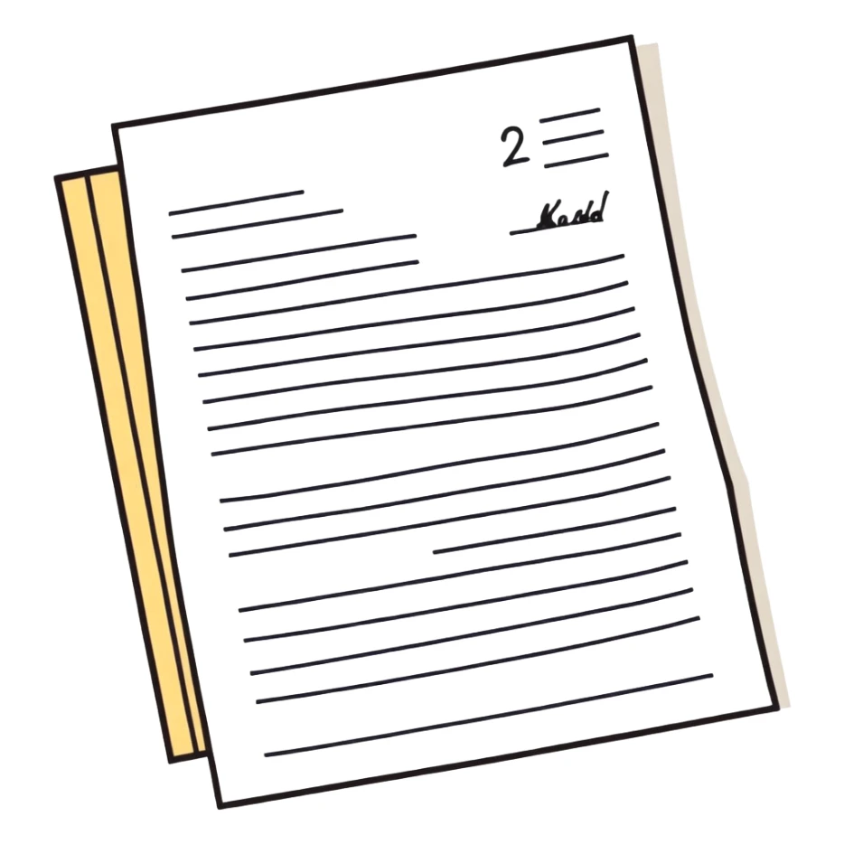 paper document with a paragraph of text and a handwritten signature at the bottom sticker