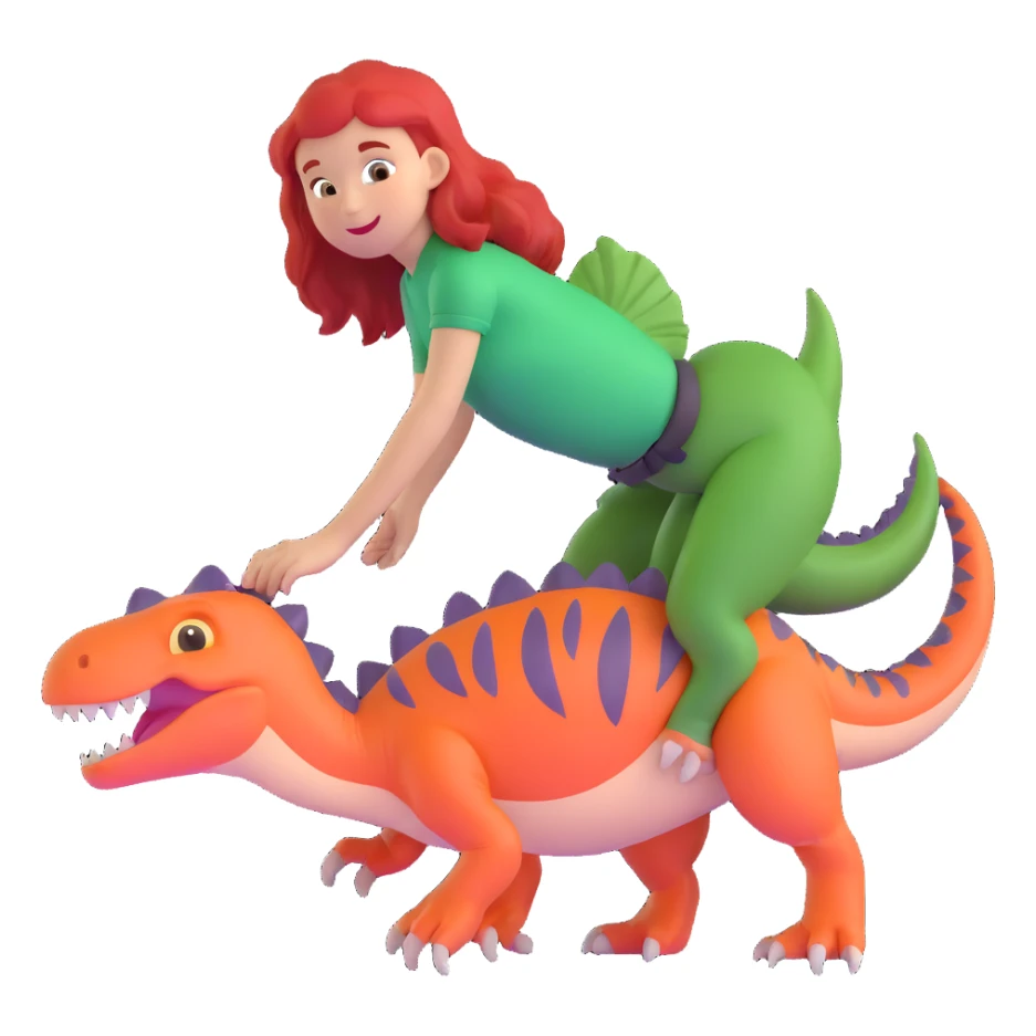 red-haired girl with a dinosaur tail and paws sticker