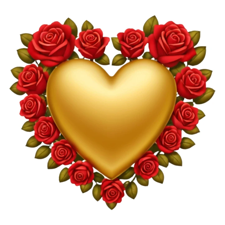 a golden heart sprinkled with red roses sticker